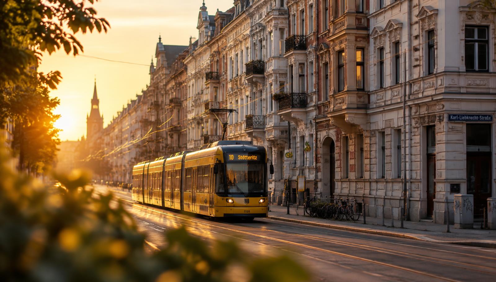 Karl-Liebknecht-Straße in der Leipziger Südvorstadt mit Straßenbahn